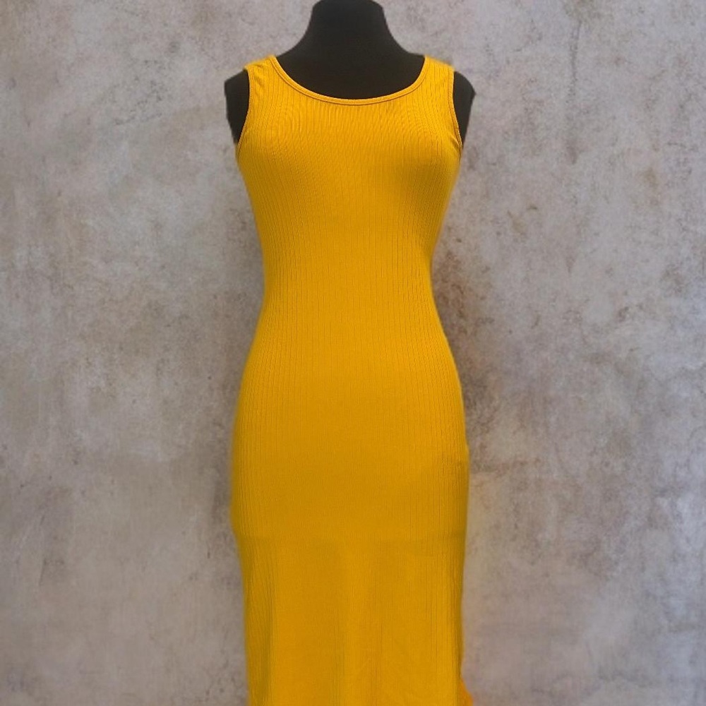 Derek Heart Vibrant Yellow Knit Midi Dress
